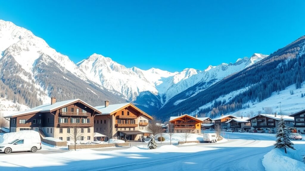 Havas hegyekkel körülvett alpesi üdülőhely Zermattban