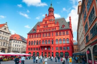 Bázel Városháza színes homlokzata a Piactéren