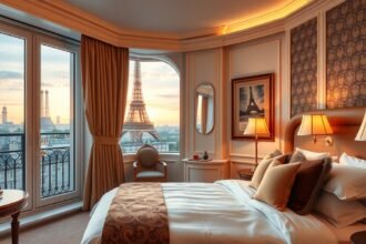 Luxus szoba Párizsban, Eiffel-toronnyal a háttérben