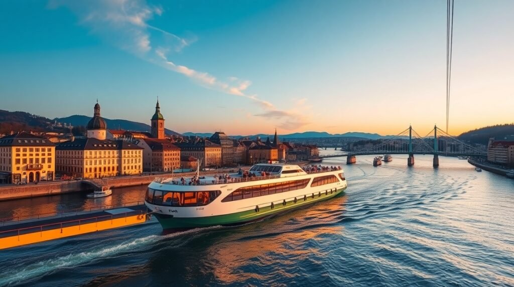 Drótköteles komp átmegy a Rajnán Bázel városában