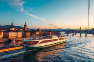 Drótköteles komp átmegy a Rajnán Bázel városában