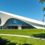 A Vitra Design Múzeum modern épülete Weil am Rheinben, Svájcban.