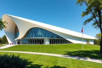 A Vitra Design Múzeum modern épülete Weil am Rheinben, Svájcban.