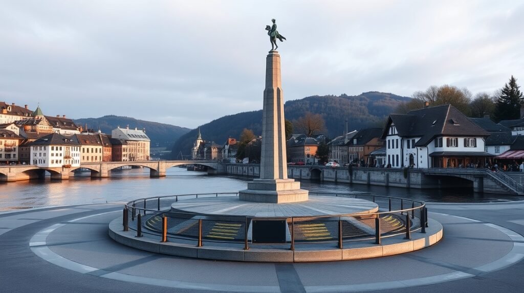 A Hármashatár (Dreiländereck) pontja Bázel városában.