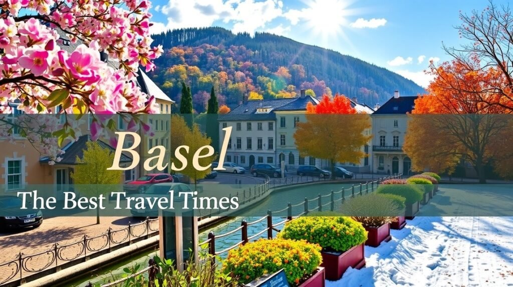 Bázel gyönyörű tavaszi és őszi tája, virágokkal és fák színeivel.