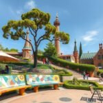 Park Güell mozaikos padok Barcelona szívében, gyönyörű kilátással.