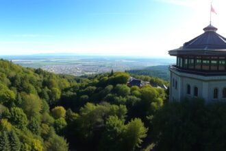 Kilátás a Sauvabelin-toronyból, Lausanne városára és a Genfi-tóra.