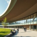Rolex Learning Center modern épülete Lausanneban, EPFL területén