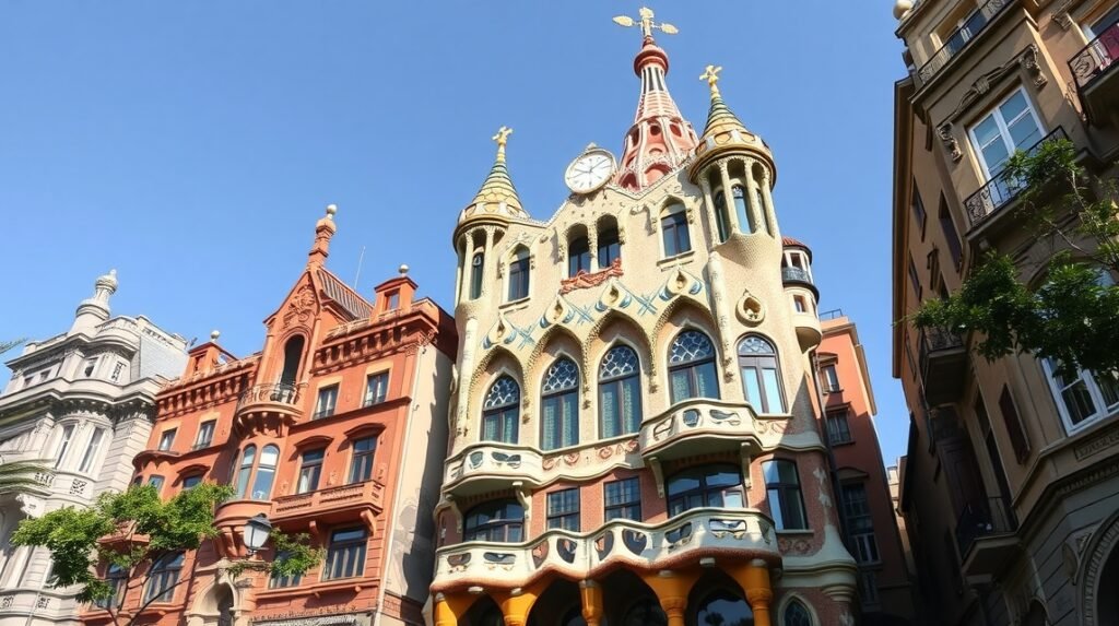 Casa Batlló, a Csontok háza, színes mozaikokkal és organikus formákkal.