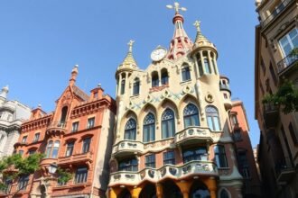Casa Batlló, a Csontok háza, színes mozaikokkal és organikus formákkal.