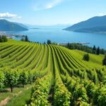 A gyönyörű Lavaux teraszos szőlőültetvények Lausanne mellett, Svájcban.