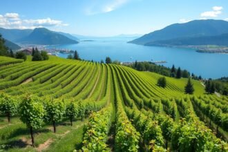 A gyönyörű Lavaux teraszos szőlőültetvények Lausanne mellett, Svájcban.