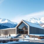 A modern Segantini Múzeum Sankt Moritzban, háttérben az Alpok