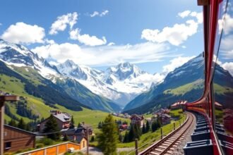A Bernina Express panorámája Sankt Moritz felett