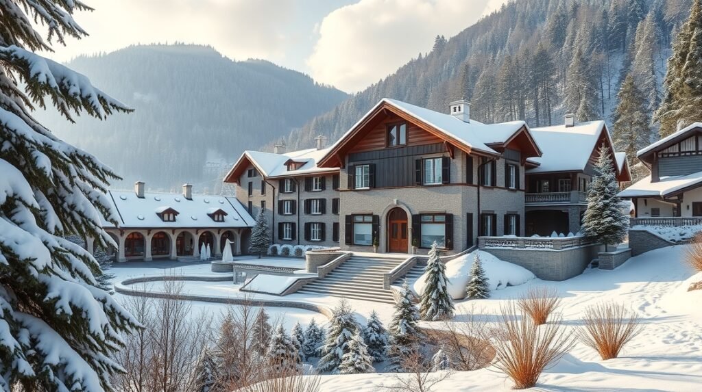 Sankt Moritz, alpesi wellness szálloda hófedte tájban