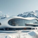 Chesa Futura, futurisztikus épület Sankt Moritz hegyvidéki környezetben.
