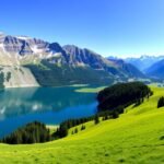 Bachalpsee tó és gleccsercsúcsok Grindelwald közelében, Svájc.