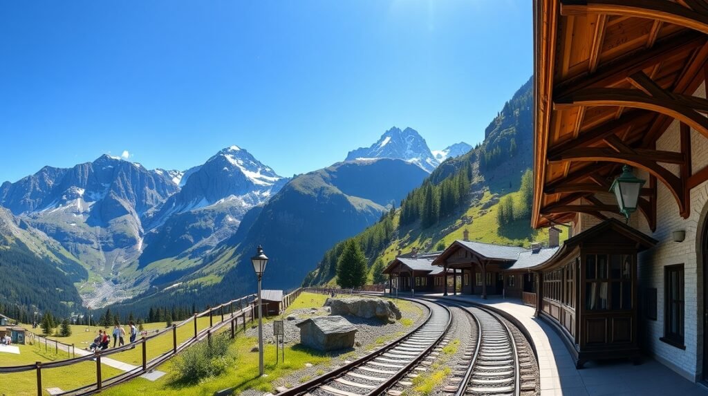 Kleine Scheidegg vasútállomás Grindelwald közelében Eiger csúcsokkal