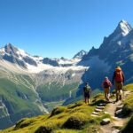 Hikers on the Eiger Trail in Grindelwald with stunning mountain views
