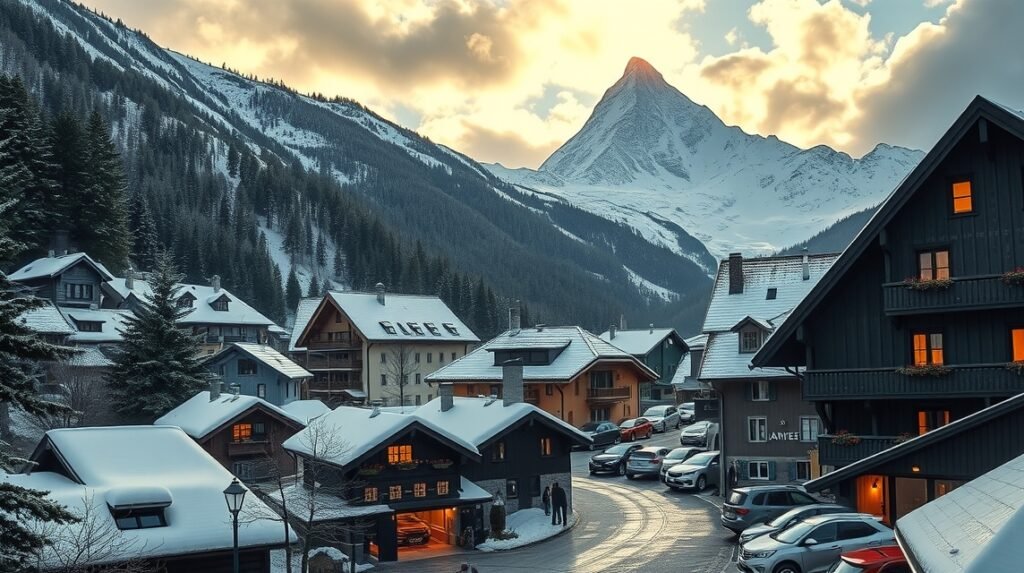 Téli panoráma a Schilthorn közelében, svájci hegyvidék.