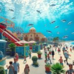 Színes vidámpark és akvárium felfedezése a tengerparton Jesolóban.