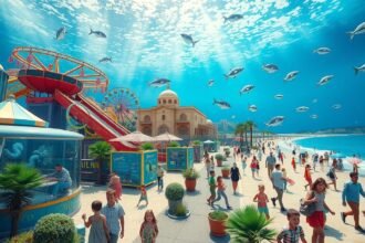 Színes vidámpark és akvárium felfedezése a tengerparton Jesolóban.