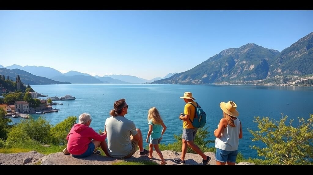 Családi kirándulás a Garda-tónál gyönyörű tájban.