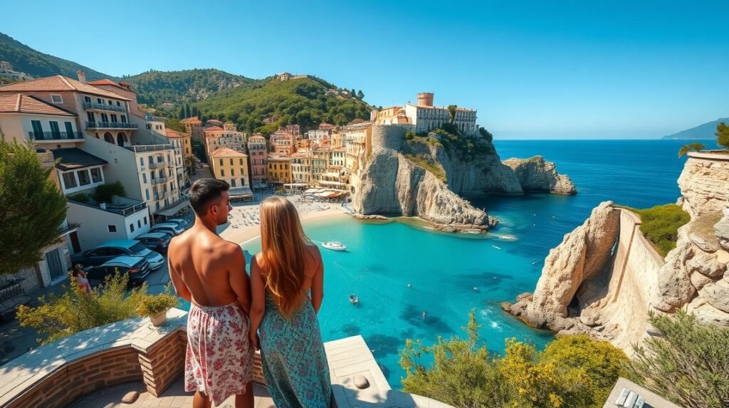 Romantikus páros az Amalfi-part egy festői öblében