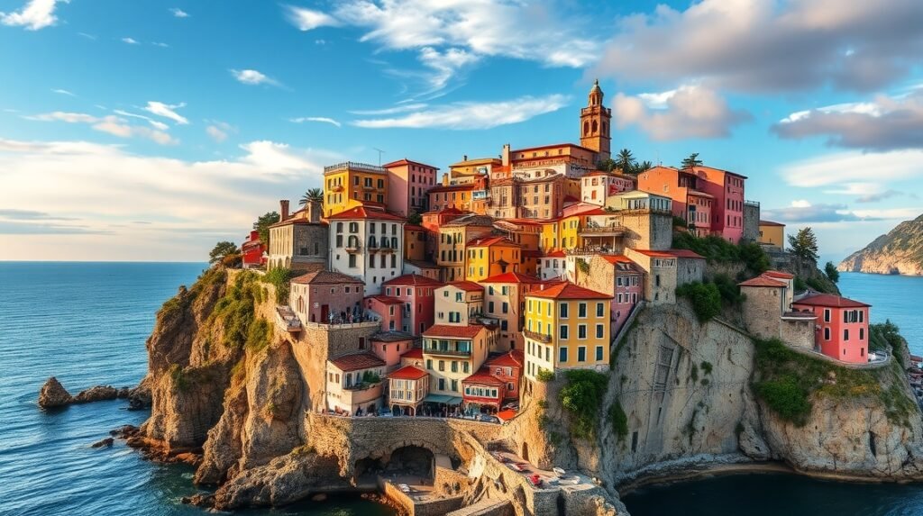 Cinque Terre színes házai a tengerparton