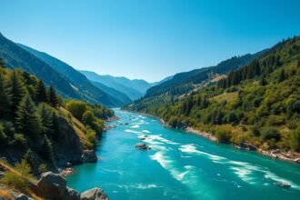 A Soča-völgy smaragdzöld folyója mesés hegyek között.