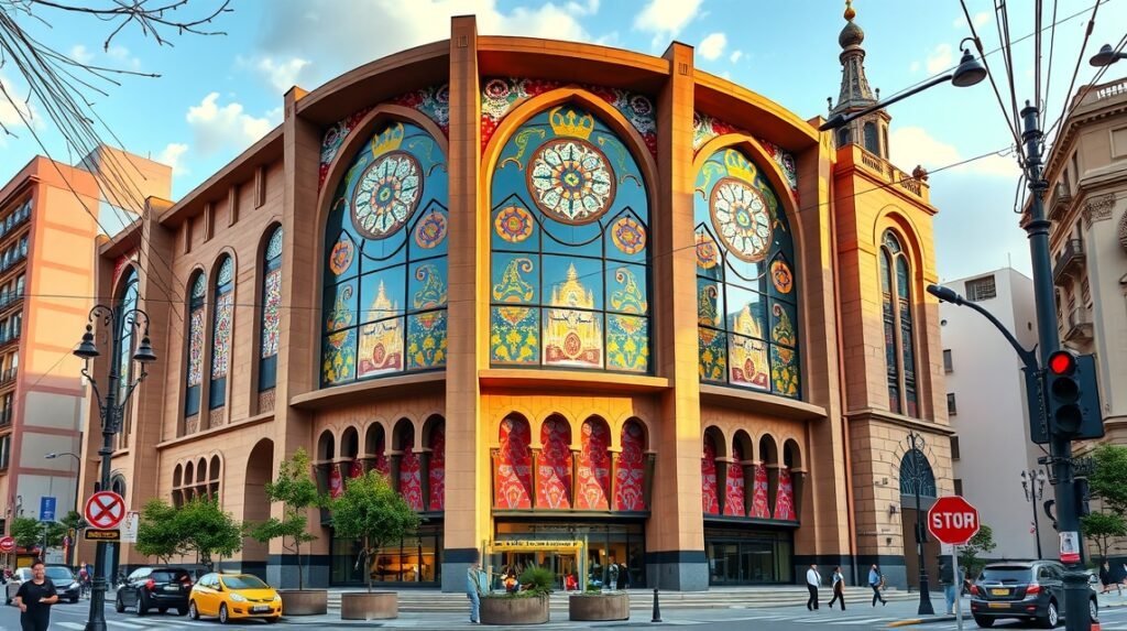 A Katalán Zene Palotája szecessziós épülete Barcelona városában.