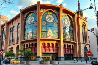 A Katalán Zene Palotája szecessziós épülete Barcelona városában.