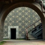 Idrija városkapu és lépcső, híres csipke mintával