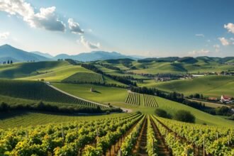 Goriška Brda borvidék gyönyörű kertekkel és dombokkal