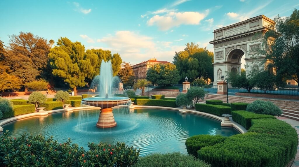 Szökőkút és Diadalív a Parc de la Ciutadellában Barcelonában