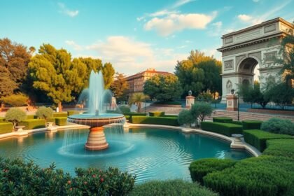 Szökőkút és Diadalív a Parc de la Ciutadellában Barcelonában