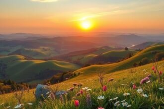 Naplemente a Balaton-felvidék napsütötte dombjain