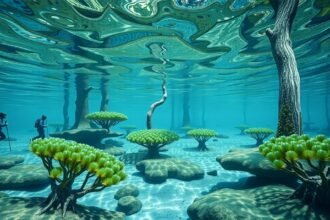 Búvárok felfedezik a Grüner See víz alatti csodáit tavasszal.