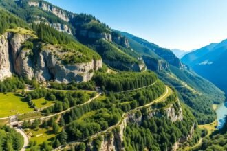 Az Ötscher-szurdok festői tája Alsó-Ausztriában, zöld hegyekkel és kanyonokkal.