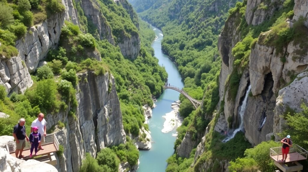 Vastálcákon álló emberek a Hernád folyó felett, lélegzetelállító tájban.