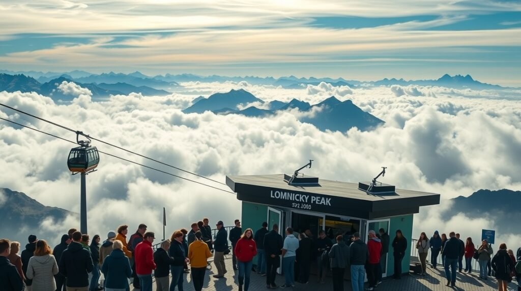 Kilátás a Lomnici-csúcsról a felhők fölé