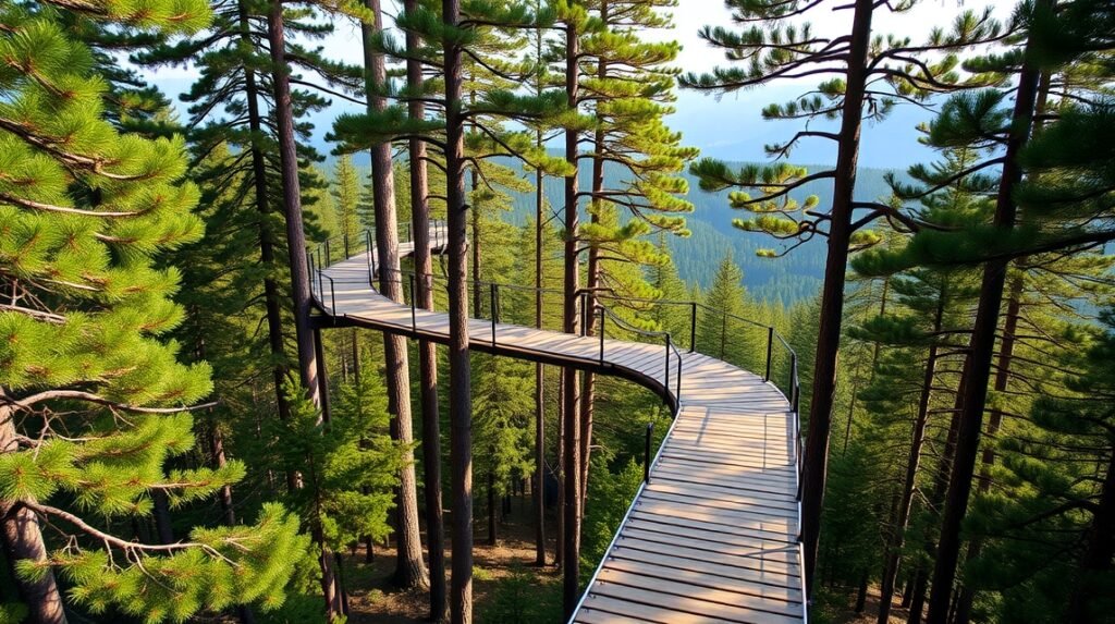 Lombkorona tanösvény a fenyők között a Bélai-Tátrában