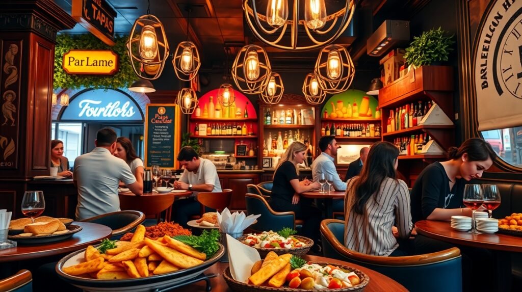 Hangulatos tapas bár Barcellonában, ízletes étkezések és helyi ételek.