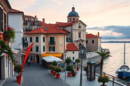 Rovinj macskaköves utcái és a Szent Eufémia-templom a tengernél