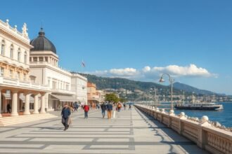 Séta a Lungomare sétányon Abbáziában, tengerparti panorámával.