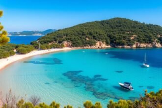Gyönyörű homokos strand Rab szigetén a Paradicsom-part közelében.