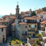 A gyönyörű városka Hum látképe, horvátországi tengerparton.