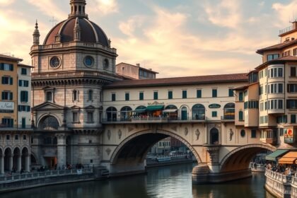Ponte Vecchio híd Firenze városában, aranyműves boltívekkel