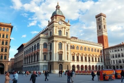 A Palazzo Vecchio épülete a Signoria téren Firenzében, Olaszországban.
