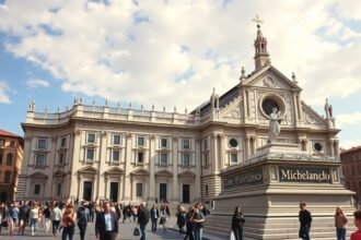 Santa Croce bazilika Firenze Michelangelo szobra előtt